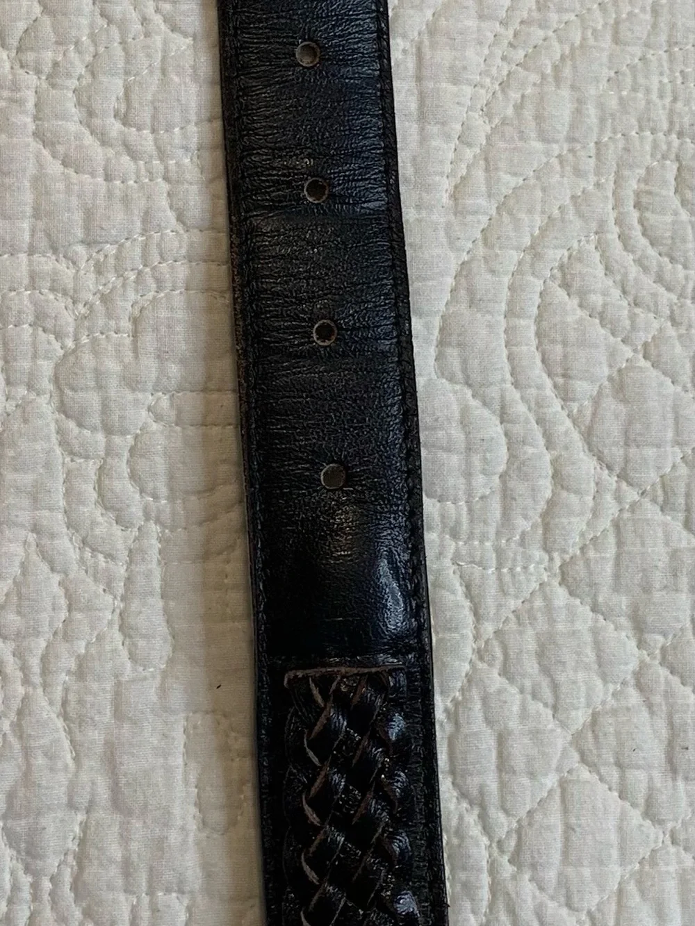 Vintage Manhattan Black Leather Belt with Gold-Tone Buckle